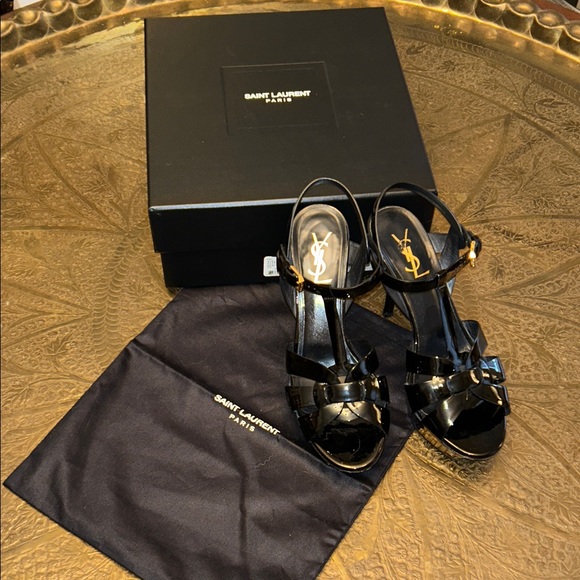 Authentic Saint Laurent YSL Black Patent Leather Tribute Heels Stiletto Pumps - Picture 1 of 16